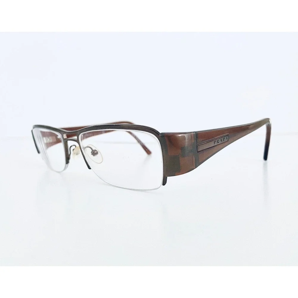 Prada Brown Metal Rectangular W Lucite Temples Glasses Italy VPR521 53 17 135